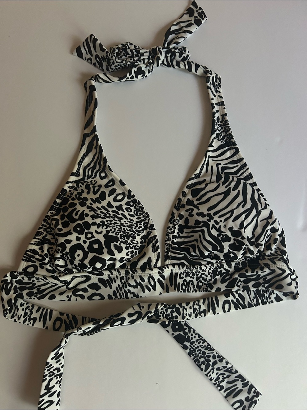 Catalina Black and White Animal-Print Halter Bikini Top
